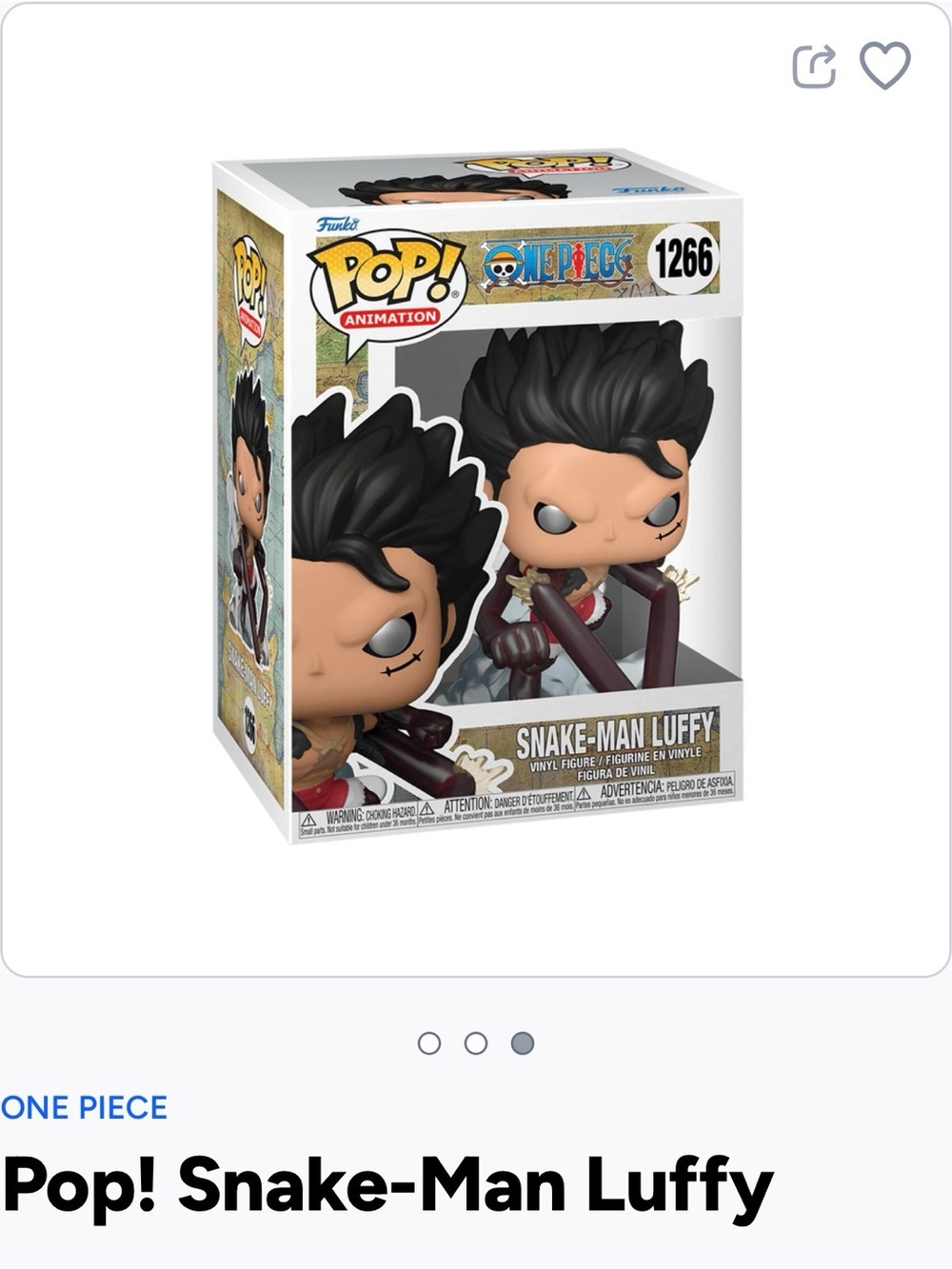 Funko Pop! Snake-Man Luffy Vinyl Figure - Black Hair, Tan Skin, Red Outfit- 1266